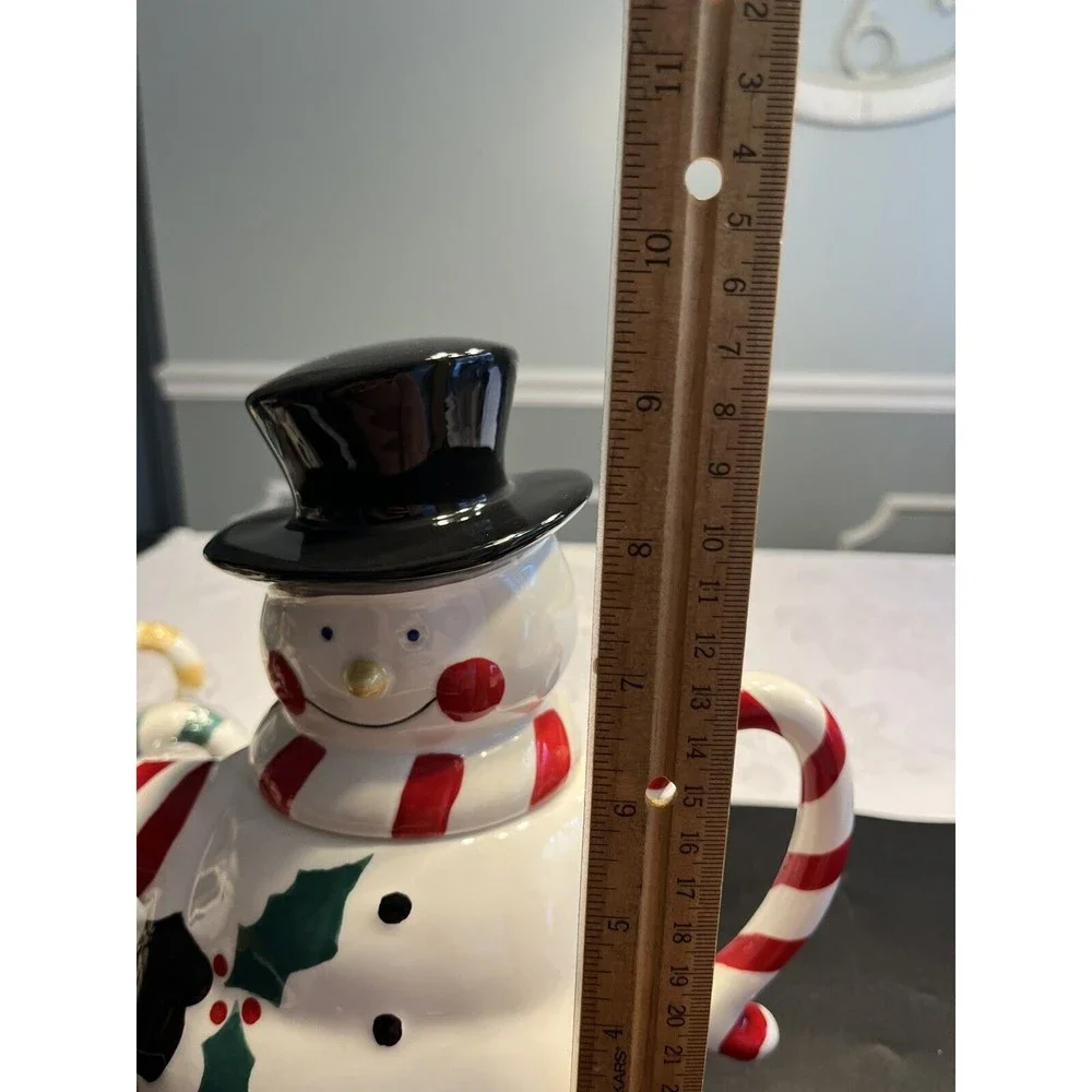 Temptations 5-Piece Snowman Entertaining Tea Set NIB. 48oz Teapot & 4 12oz Mugs
